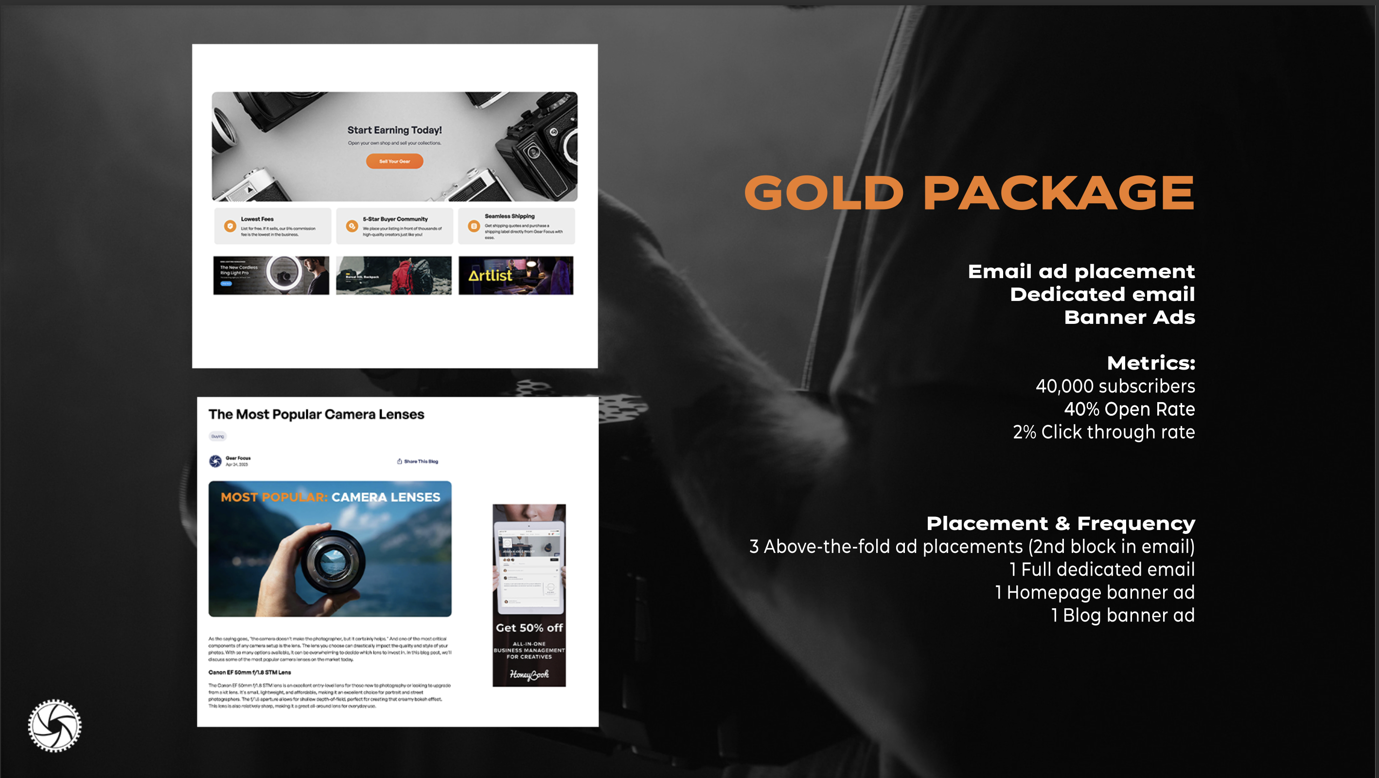 Includes silver package plus banner ads. 1 homepage banner ad and 1 blog banner ad.